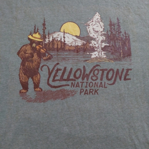 Gildan Yellowstone National Park Crewneck T-shirt Green 2XL - Picture 2 of 4